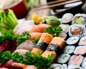 Delicious Pre-made Sushi Platter Wallpaper