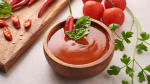 Delicious Red Sauce In A White Bowl Wallpaper