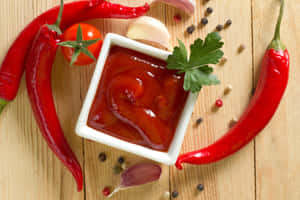 Delicious Red Sauce In White Bowl Wallpaper