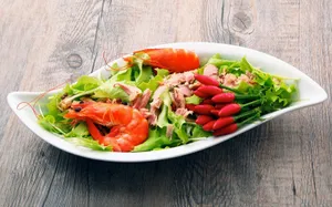 Delightful Tuna, Shrimp And Veggie Seafood Salad Lunch Wallpaper