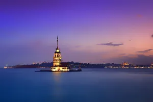 Delightful View Of The Maiden Tower At Sunset Wallpaper