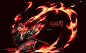 Demon Slayer Fight: Tanjiro And Inosuke In An Intense Battle Wallpaper