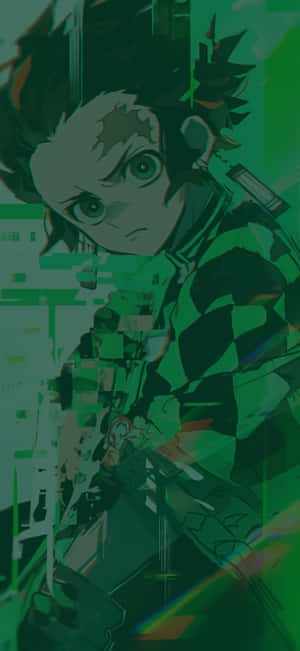 Demon Slayer Green Glitch Art Wallpaper