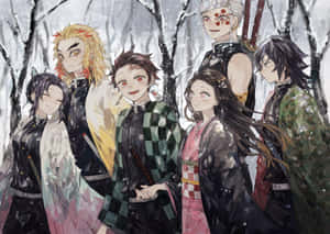 Demon Slayer Group Winter Scene Wallpaper