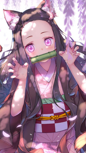 Demon Slayer Nezuko Cute Cat Ears Wallpaper