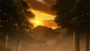 Demon Slayer Scenery Sunset In Forest Wallpaper