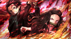 Demon Slayer Tanjiroand Nezuko Battle Fire Wallpaper