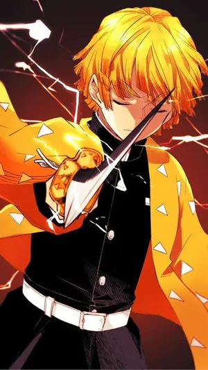 Demon Slayer Zenitsu Pointing Katana Wallpaper