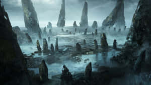 Demonic Foggy Ruins Exploration Wallpaper