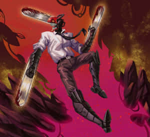 Denji In His Chainsaw Man Form Launching An Attack. Wallpaper