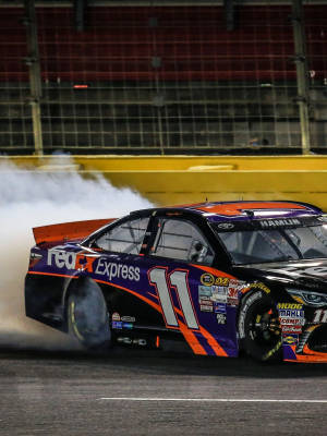 Denny Hamlin Blue And Orange Car Wallpaper