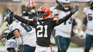 Denzel Ward Celebrating Against Philadelphia Eagles Wallpaper