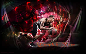 Derrick Rose Stands In Front Of The Hoop Ready To Make A Shot. Wallpaper