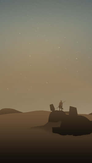 Desert Landscape Of Jakku With A Crashed Star Destroyer And At-at Walker Wallpaper