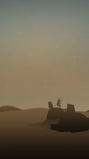 Desert Landscape Of Jakku With A Crashed Star Destroyer And At-at Walker Wallpaper