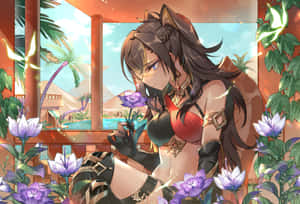 Desert Warrior Admiring Flower Wallpaper