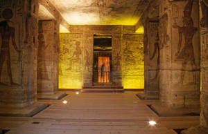Designed Columns Inside The Great Temple Of Abu Simbel Wallpaper