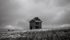 Desolate Corn Field Barn House Wallpaper