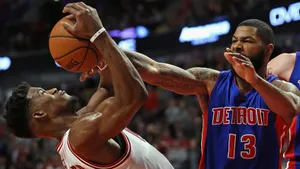 Detroit Pistons Marcus Morris Versus Chicago Bulls Jimmy Butler Wallpaper