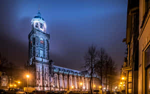 Deventer Lebuinus Church Night View Wallpaper