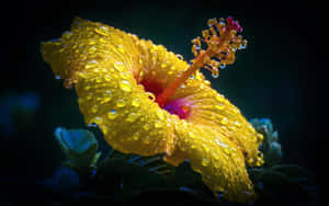 Dew Kissed Yellow Hibiscus Flower Wallpaper