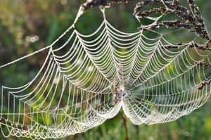 Dewy Spider Web Morning Light Wallpaper