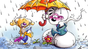 Diddl And Friends In Rain Wallpaper