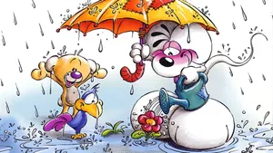Diddl And Friends In Rain Wallpaper