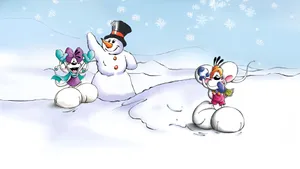 Diddl Winter Snow Fun Wallpaper