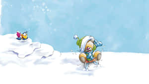 Diddl Winter Snow Play Wallpaper