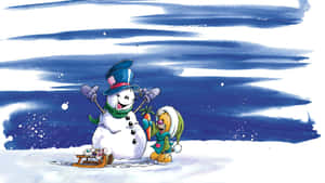 Diddl Winter Snowman Fun Wallpaper