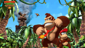 Diddy Kong In Action During His Thrilling Adventure Wallpaper