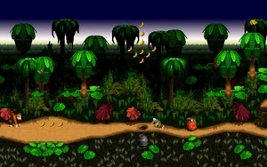 Diddy Kong Posing In Action On A Scenic Jungle Background Wallpaper