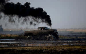 Diesel Truck Black Coal Smoke Mud Road Wallpaper