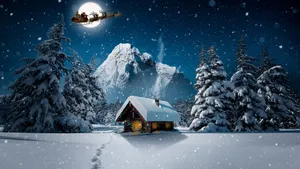 Digital Art Cool Christmas Cabin And Santa Claus Wallpaper