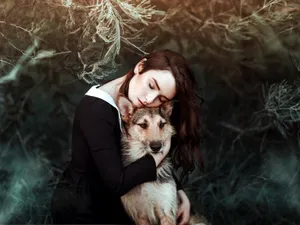 Digital Art Of A Dog And Girl Wallpaper