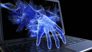 Digital Hand Emerging From Laptop Wallpaper