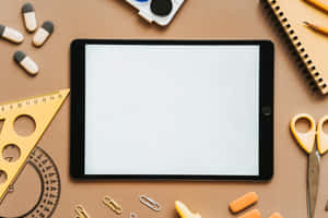 Digital Tablet School Supplies Flatlay Wallpaper