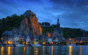 Dinant Twilight Riverside View Wallpaper