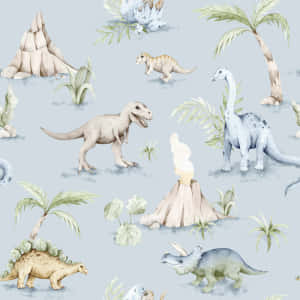 Dinosaur Pattern Watercolor Illustration Wallpaper