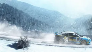 Dirt Rally Car In Snowy Mountain Wallpaper