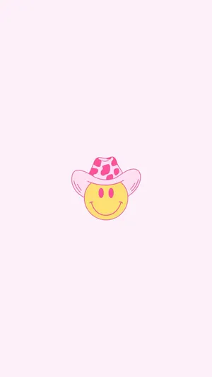 Disco Cowgirl Smiley Face Pink Background Wallpaper