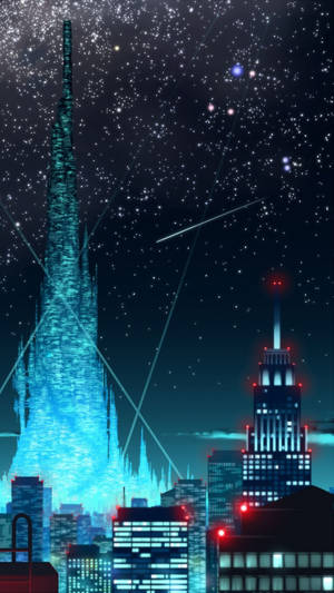 Discover The Beauty Of A Glowing Anime City. Wallpaper