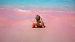 Discover The Serenity Of Pink Beaches Wallpaper