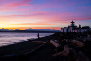 Discovery Park Lighthouse Sunset Seattle Wallpaper