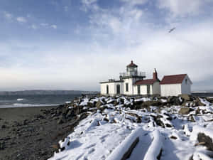 Discovery Park Lighthouse Winter Scene Wallpaper