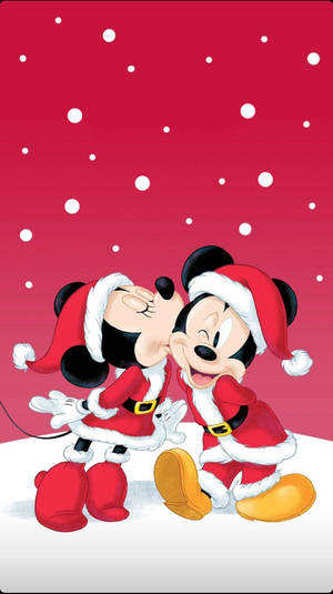 Disney Christmas Iphone Mickey Kissing Minnie Wallpaper