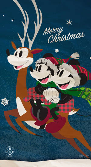 Disney Christmas Mickey With A Reindeer Wallpaper