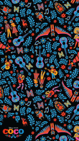 Disney Pixar Coco Pattern Mobile Wallpaper