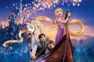 Disney Tangled Characters Boat Scene Wallpaper